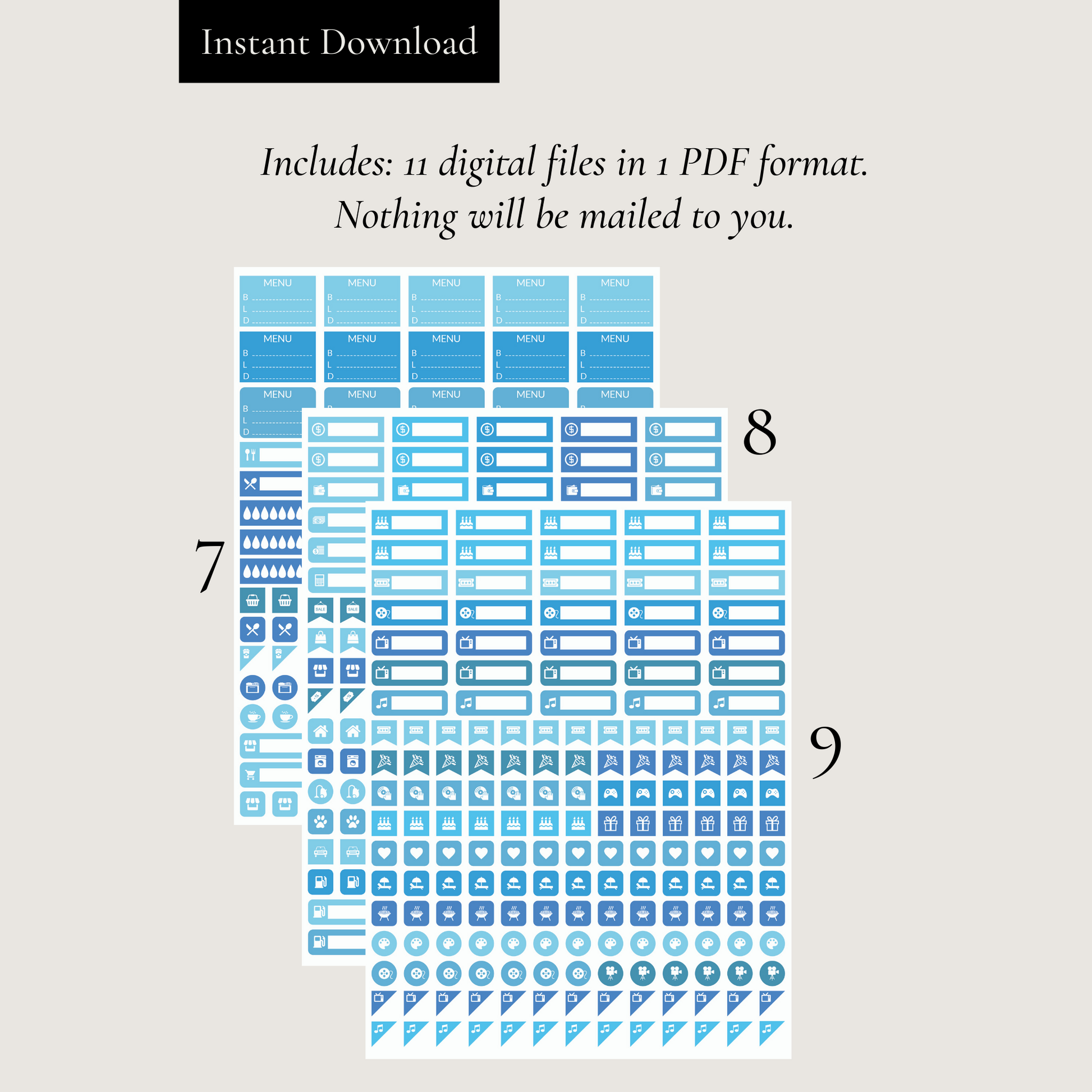 Printable Blue Planner Sticker Set