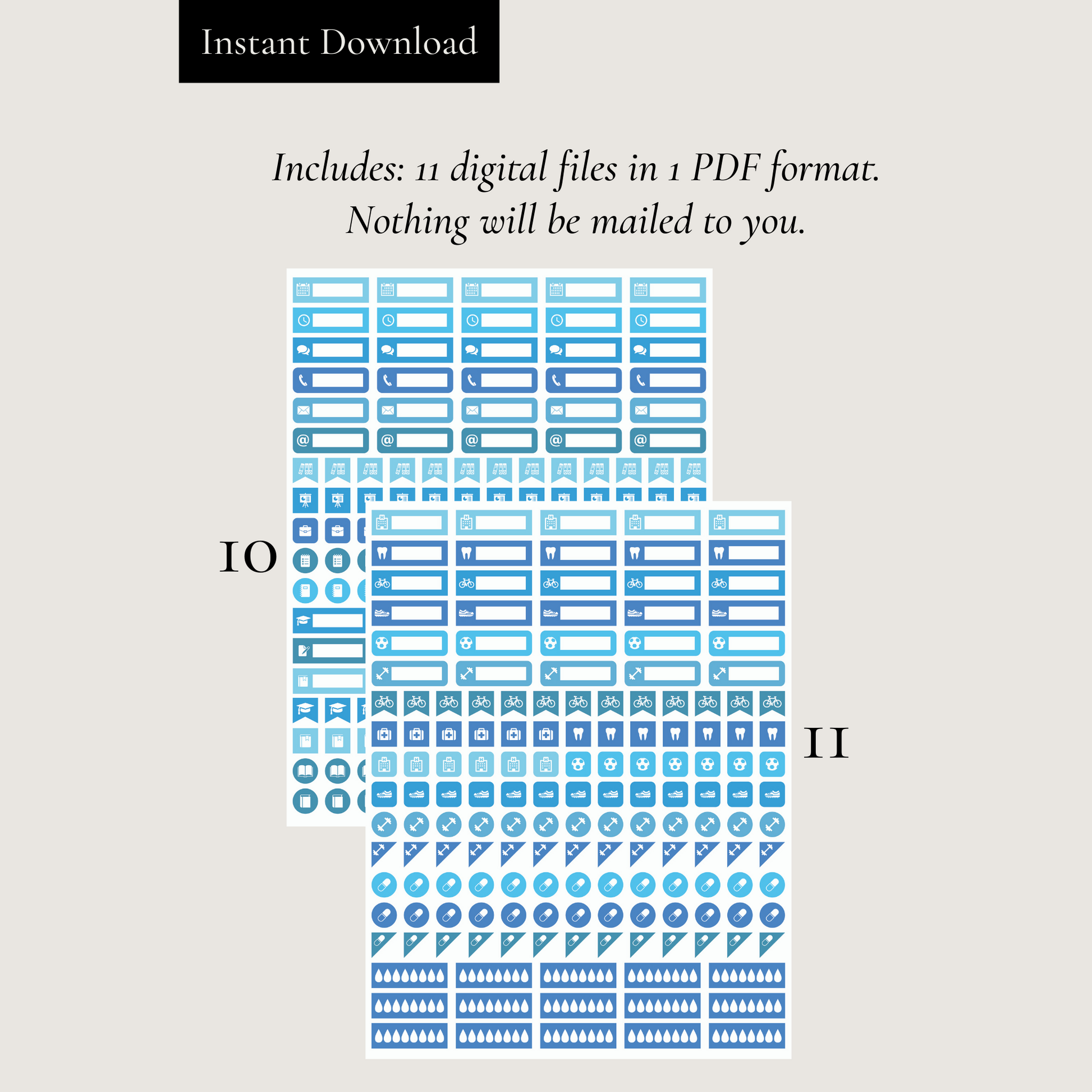 Printable Blue Planner Sticker Set