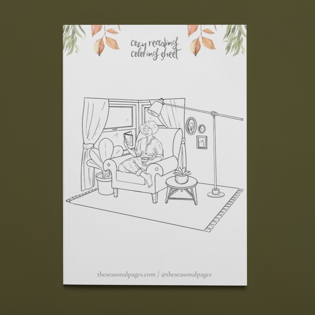 Cozy Reading Coloring Page Printable