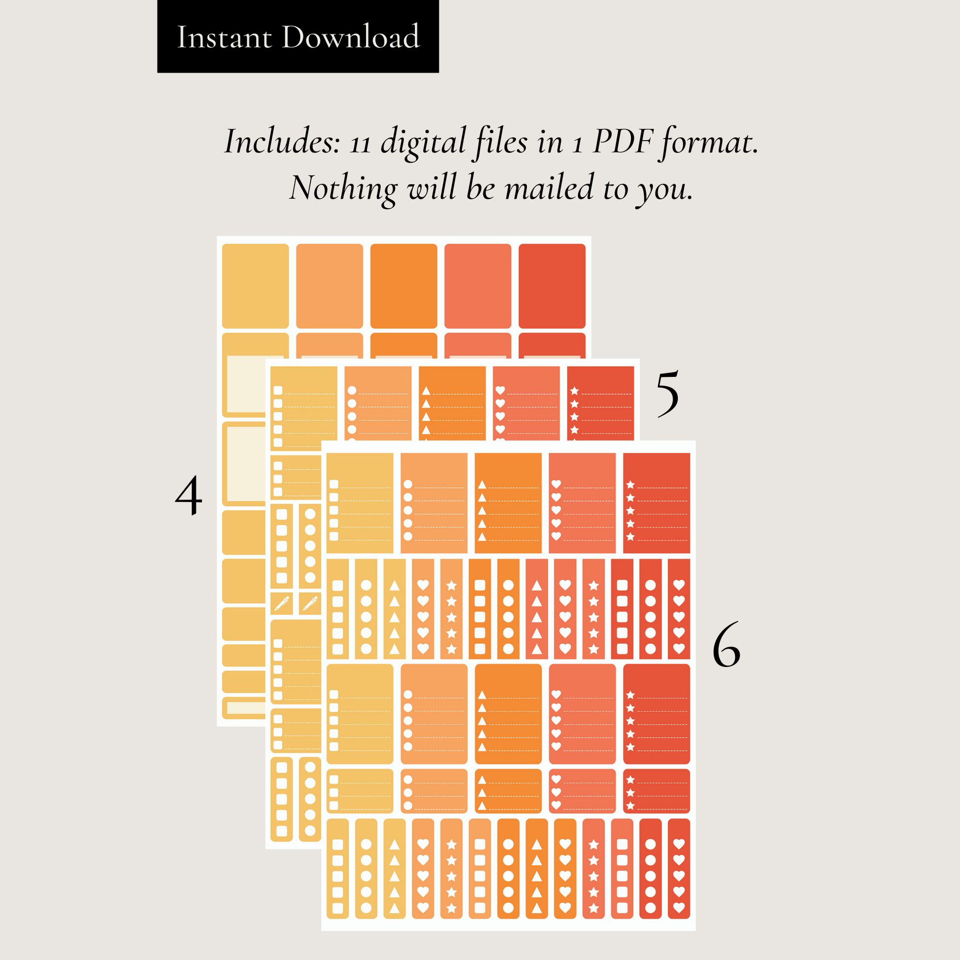 Printable Orange Planner Sticker Set