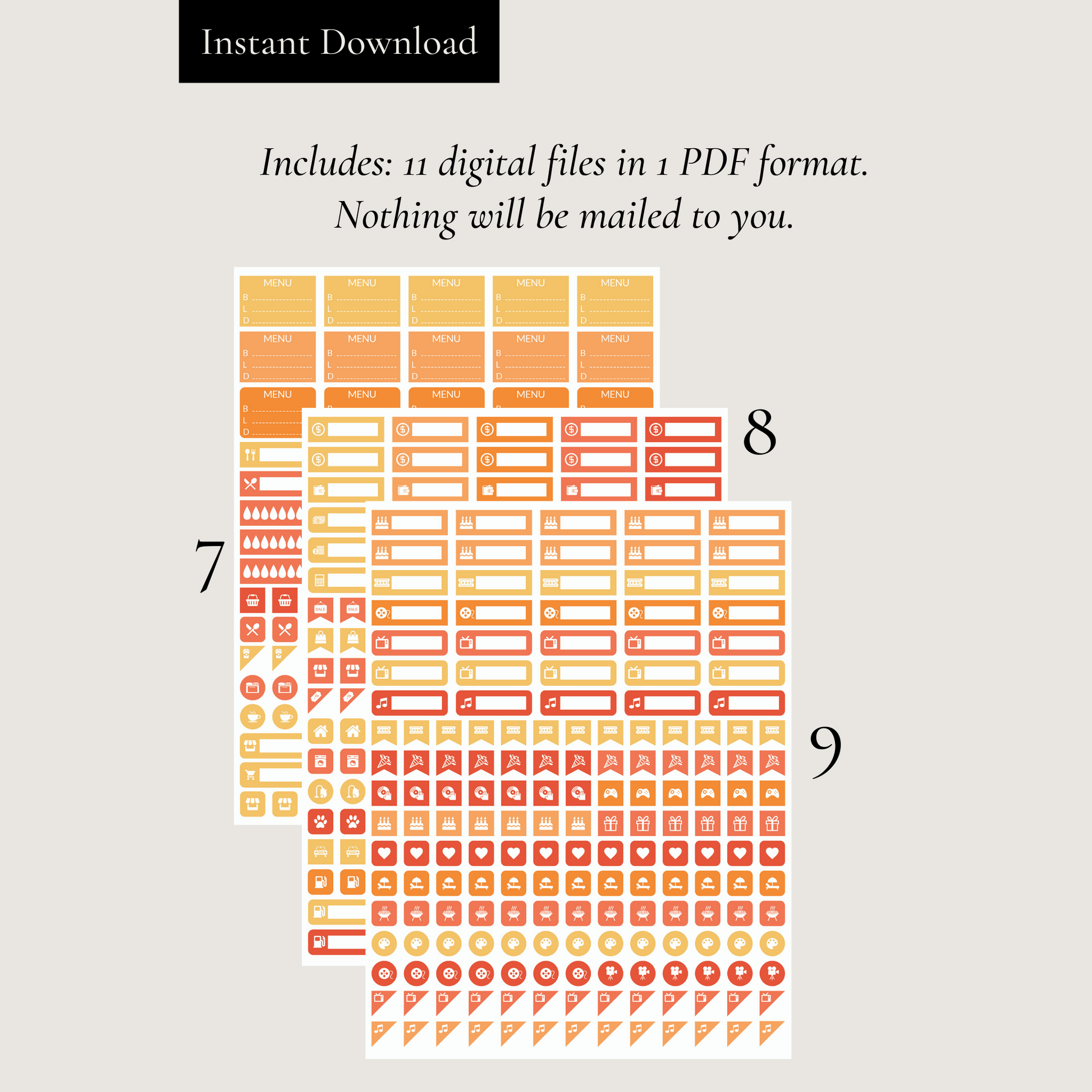 Printable Orange Planner Sticker Set