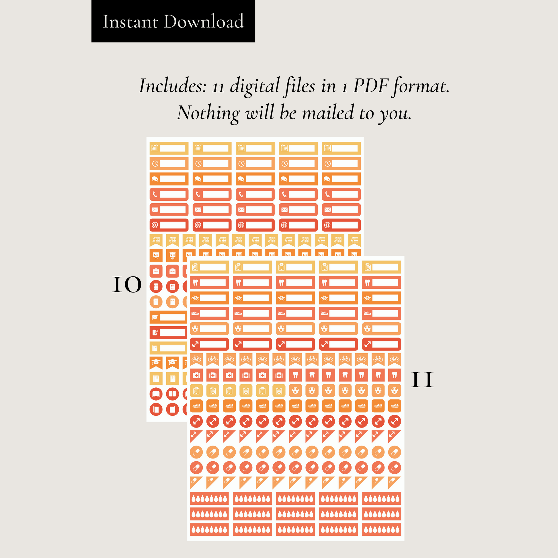 Printable Orange Planner Sticker Set