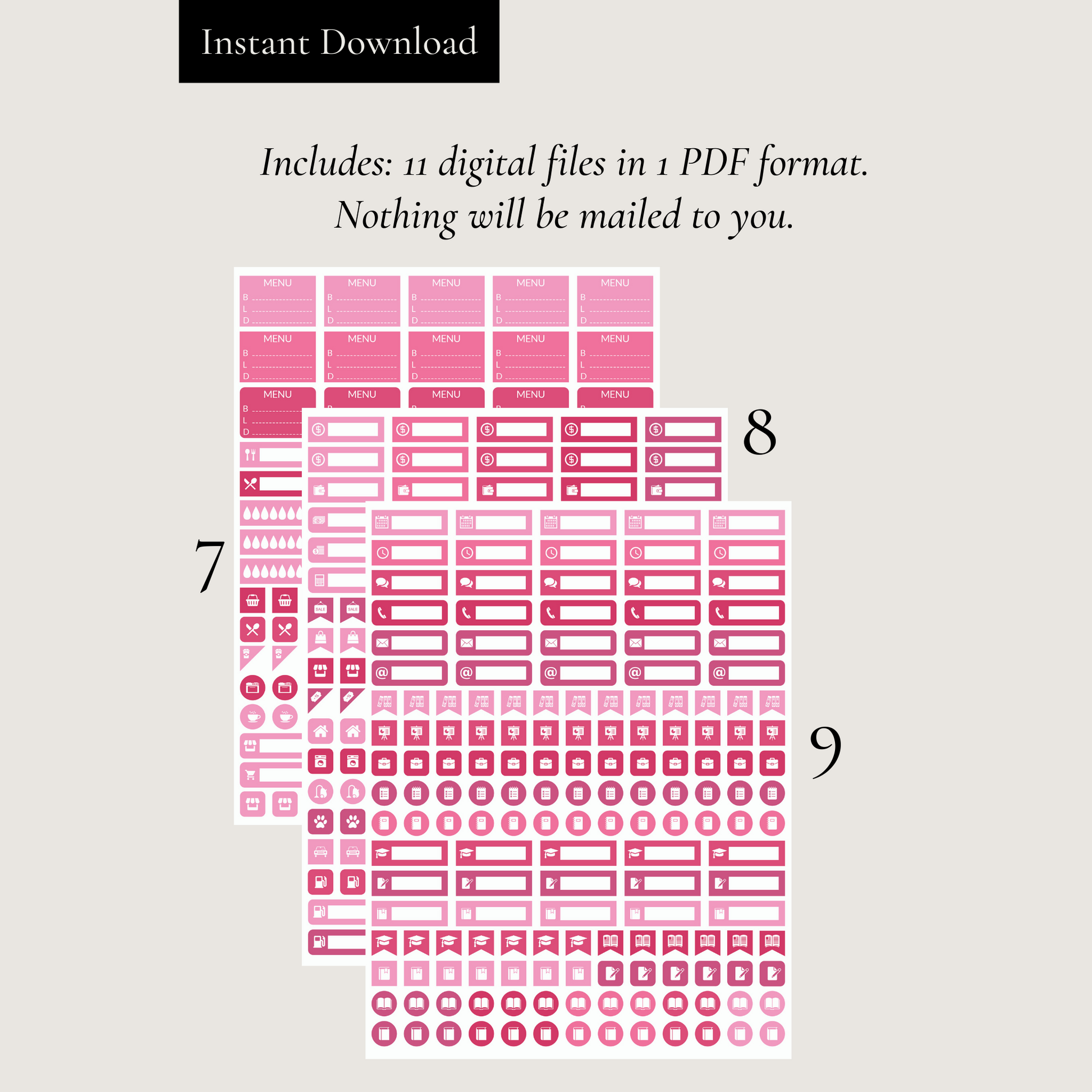 Printable Raspberry Planner Sticker Set