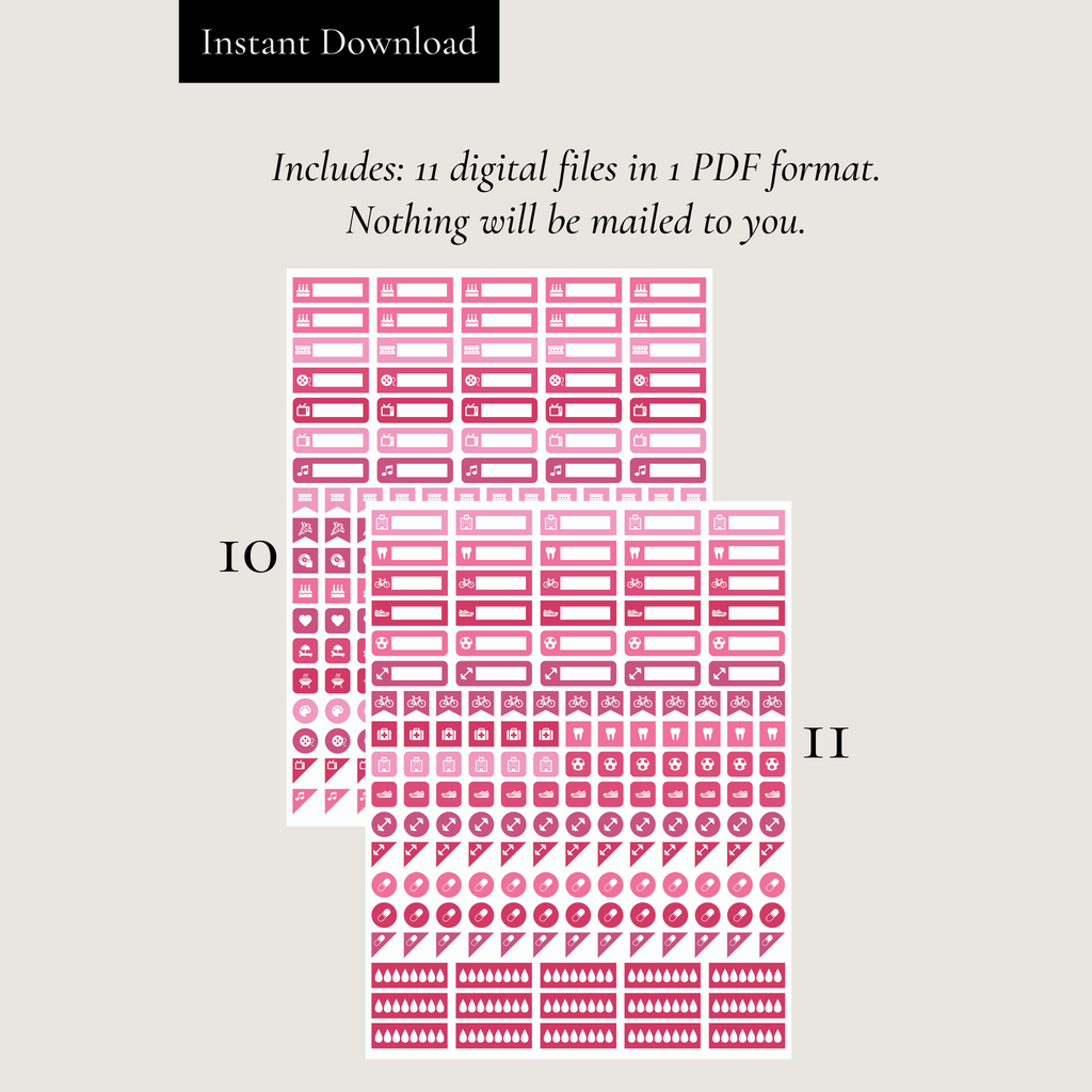 Printable Raspberry Planner Sticker Set